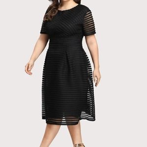 Plus size Black midi dress LBD short sleeve